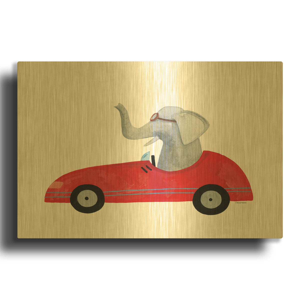 'Elephant In A Car' By Rachel Nieman Gold Metal Wall Art