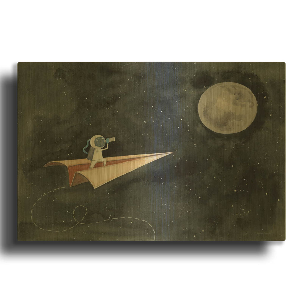 'Paper Airplane To The Moon' By Rachel Nieman Gold Metal Wall Art
