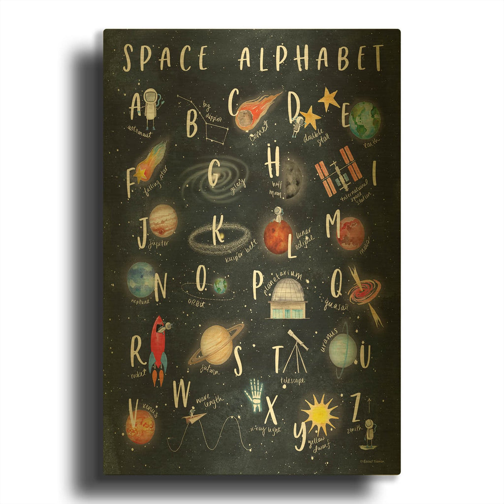 'Space Alphabet' By Rachel Nieman Gold Metal Wall Art