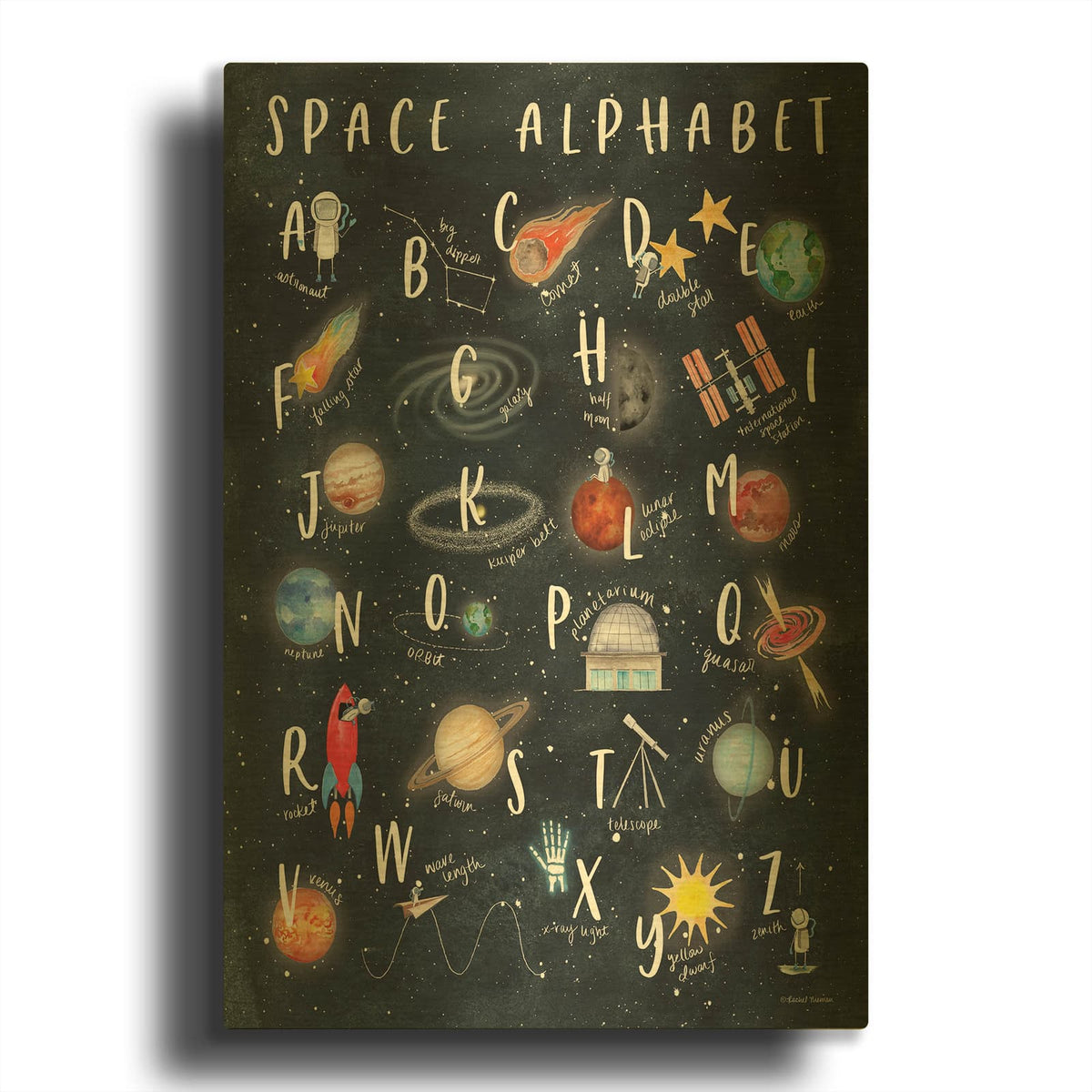 'Space Alphabet' By Rachel Nieman Gold Metal Wall Art