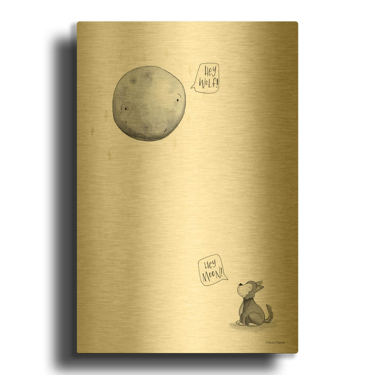 'Wolf And The Moon' By Rachel Nieman Gold Metal Wall Art