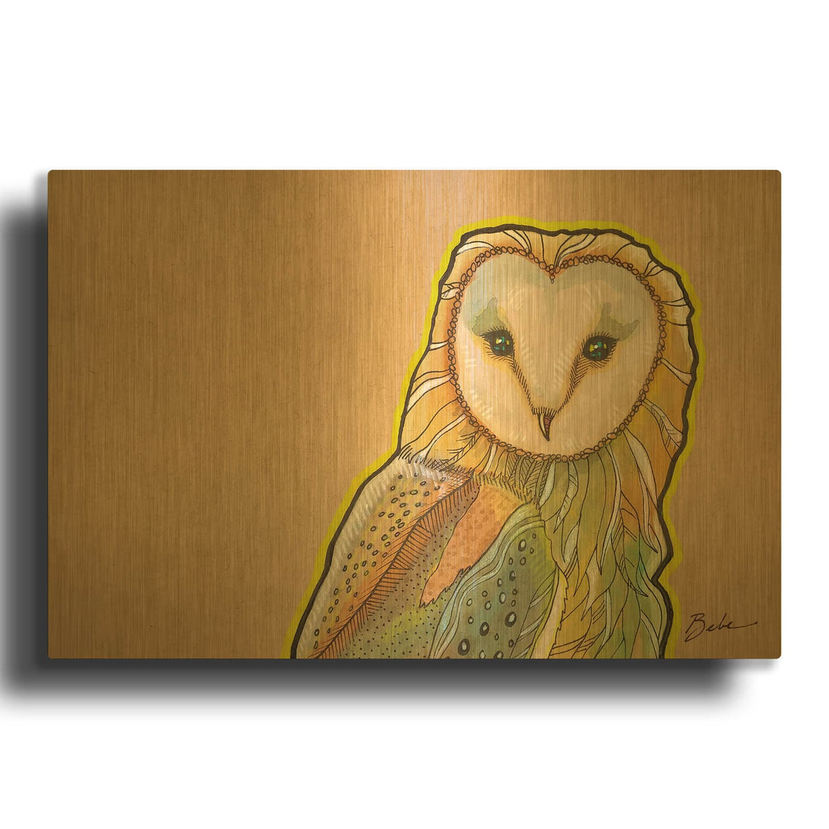 'Barn Owl Look' By Bebe Keith Gold Metal Wall Art