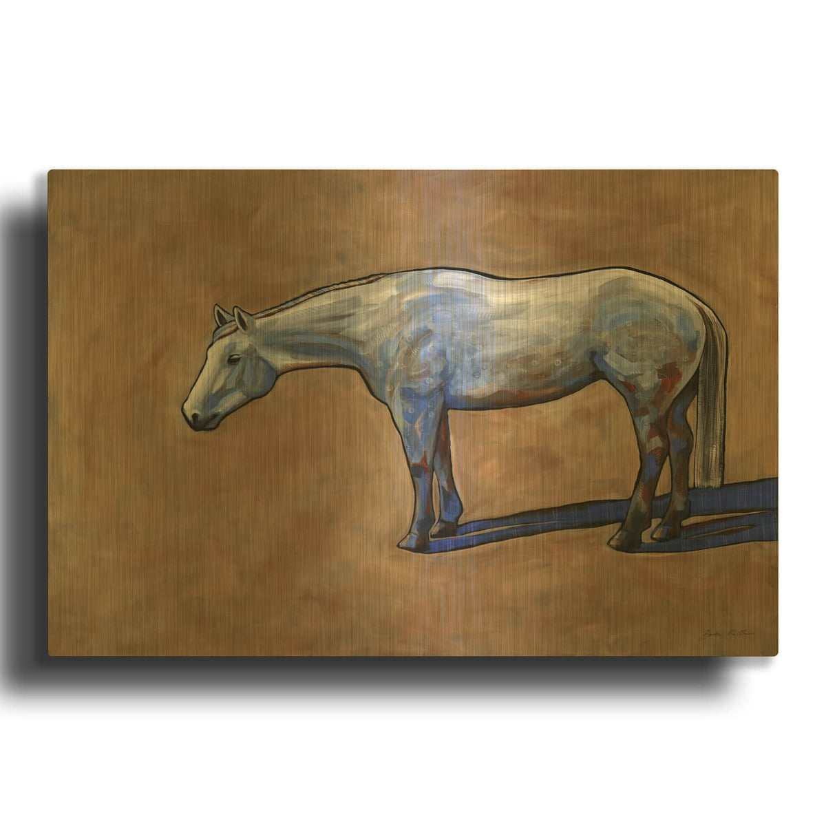 'Blue Horse' By Bebe Keith Gold Metal Wall Art