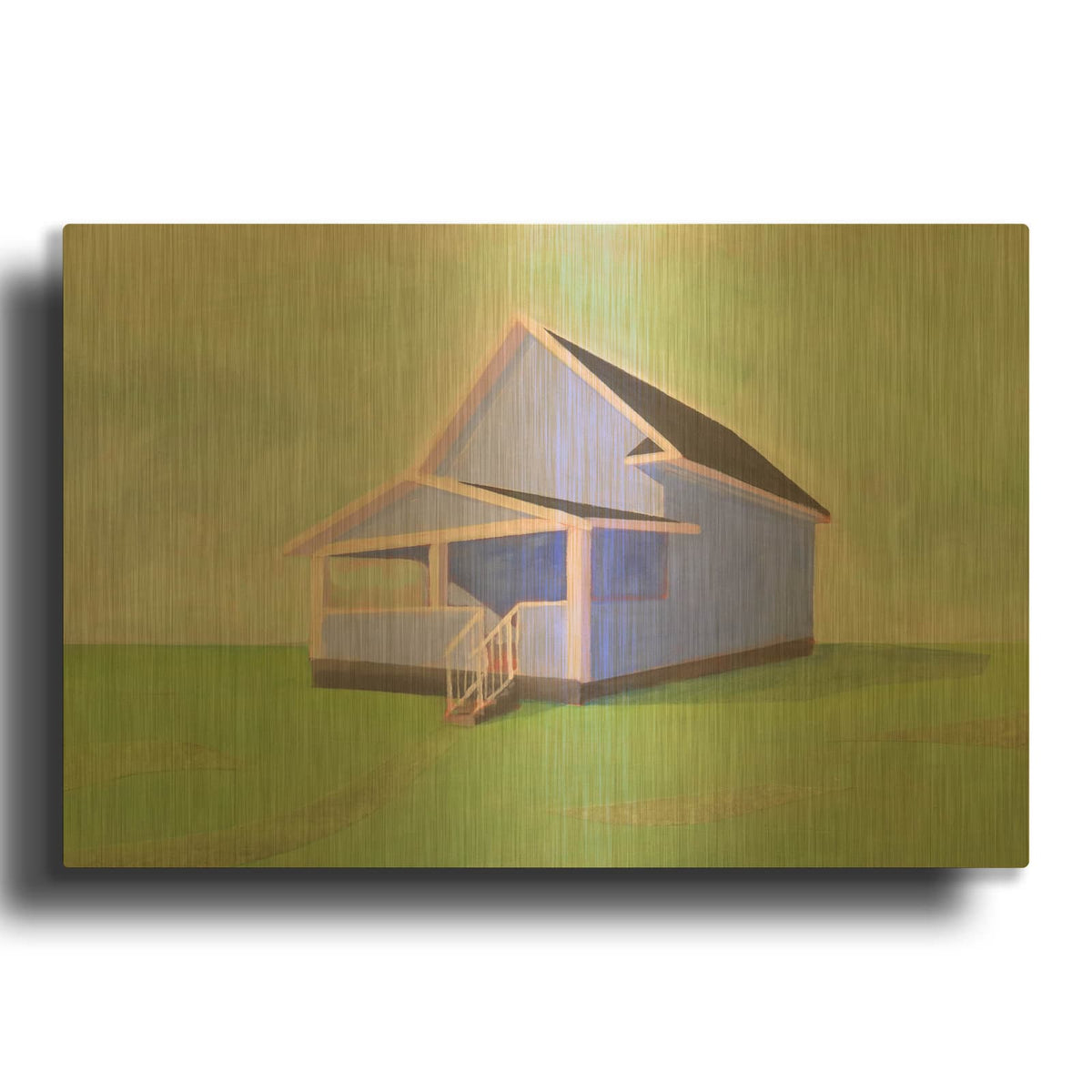 'Blue House' By Bebe Keith Gold Metal Wall Art