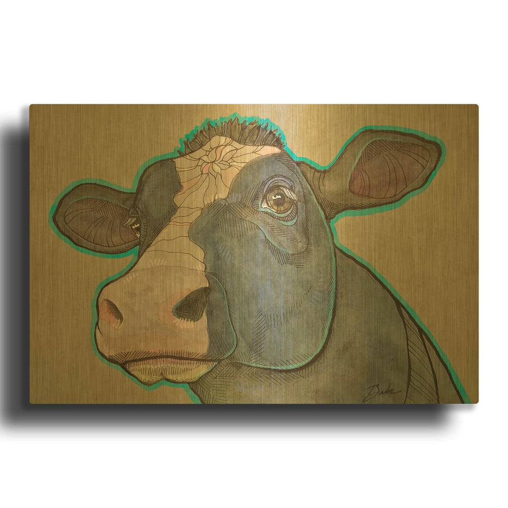 'Cow Now' By Bebe Keith Gold Metal Wall Art