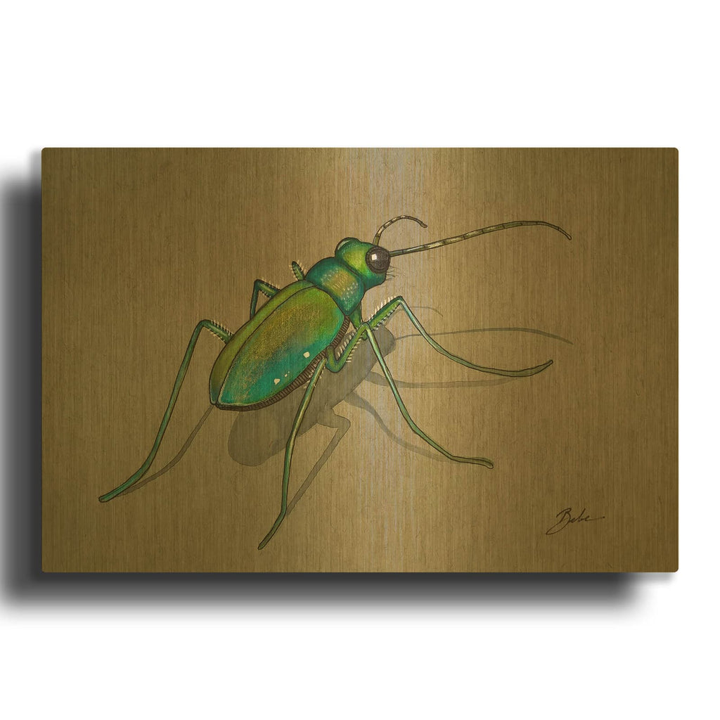 'Green Beetle Walk' By Bebe Keith Gold Metal Wall Art