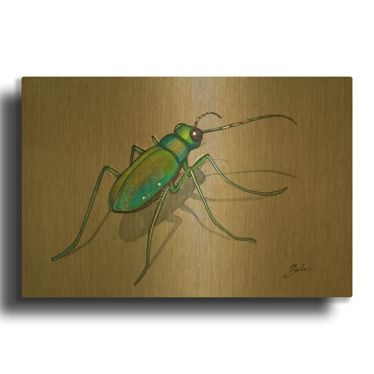 'Green Beetle Walk' By Bebe Keith Gold Metal Wall Art