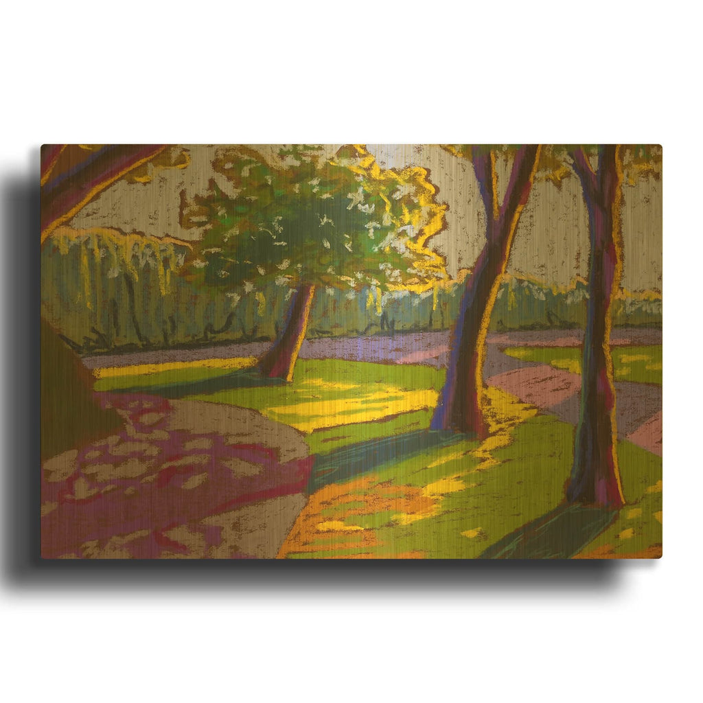 'Morning Sun On Trees' By Bebe Keith Gold Metal Wall Art