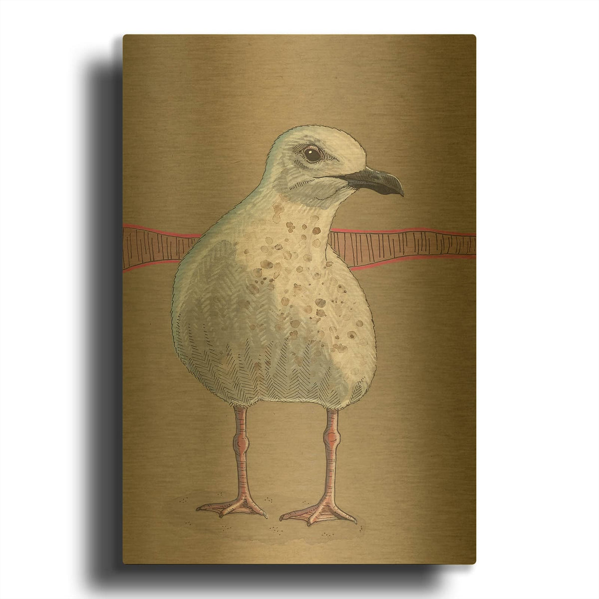 'Seagull And Pink Fence' By Bebe Keith Gold Metal Wall Art