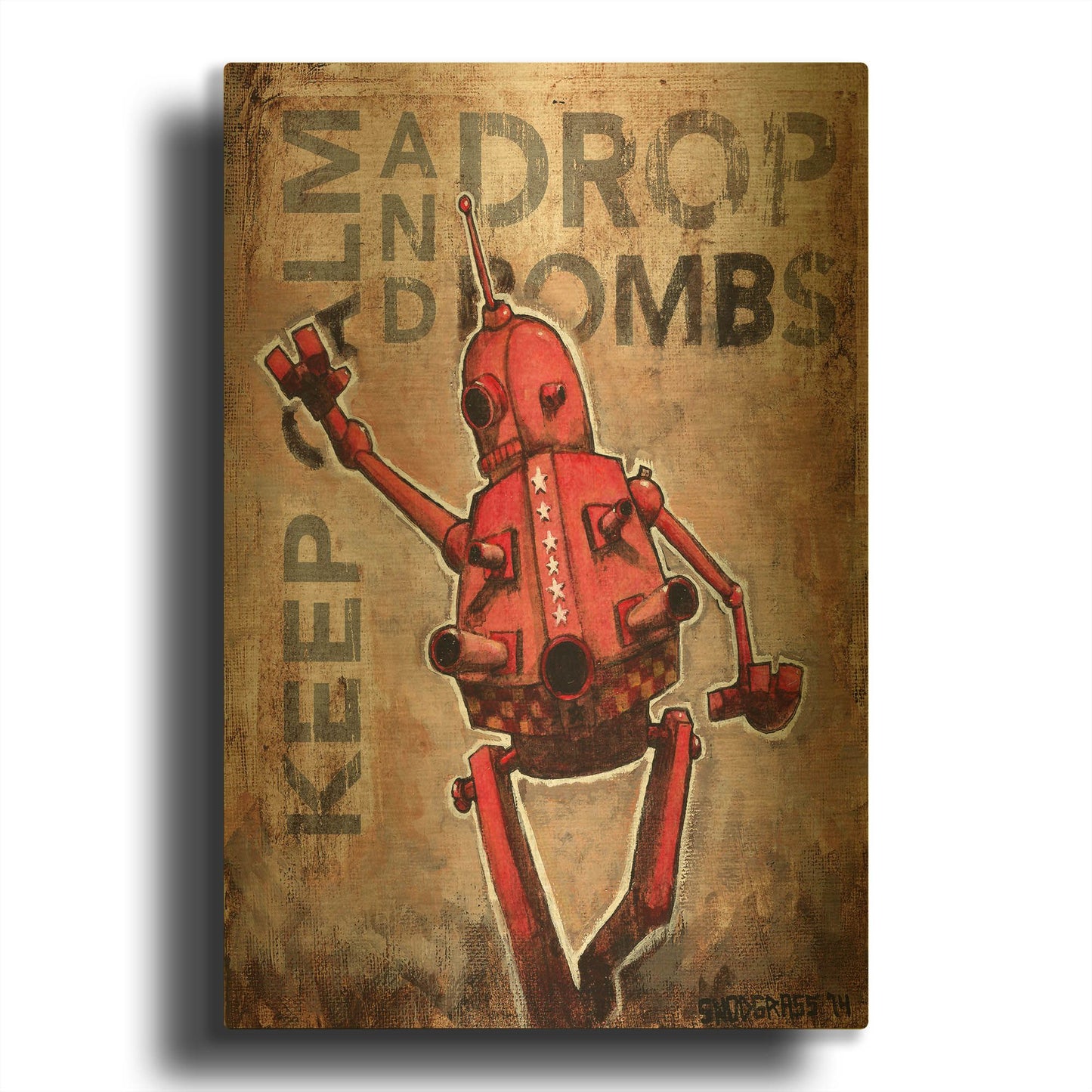 'Drop Bombs 2' By Craig Snodgrass Gold Metal Wall Art