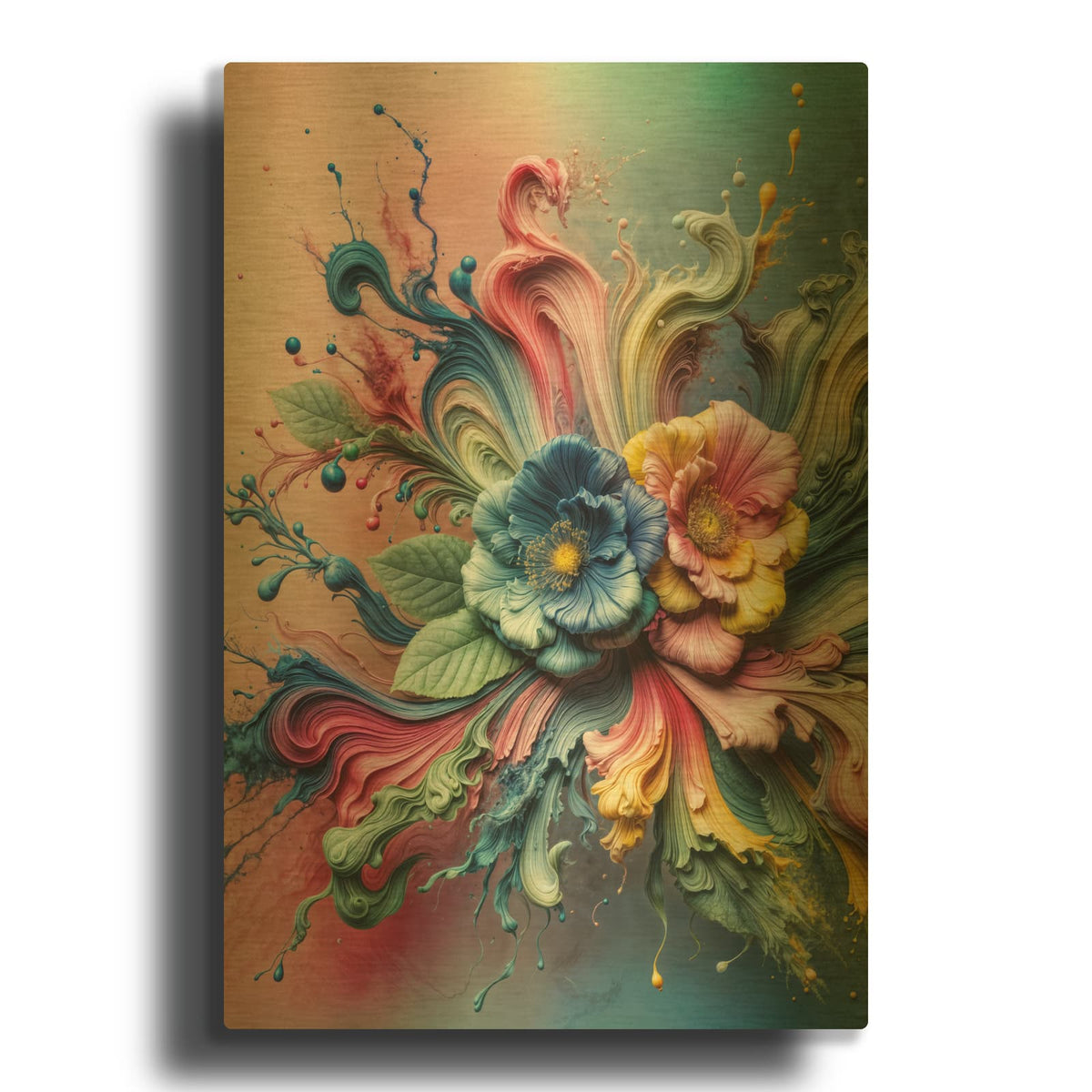 'Flower Paint Splash 2' By Rey Klimt Gold Metal Wall Art