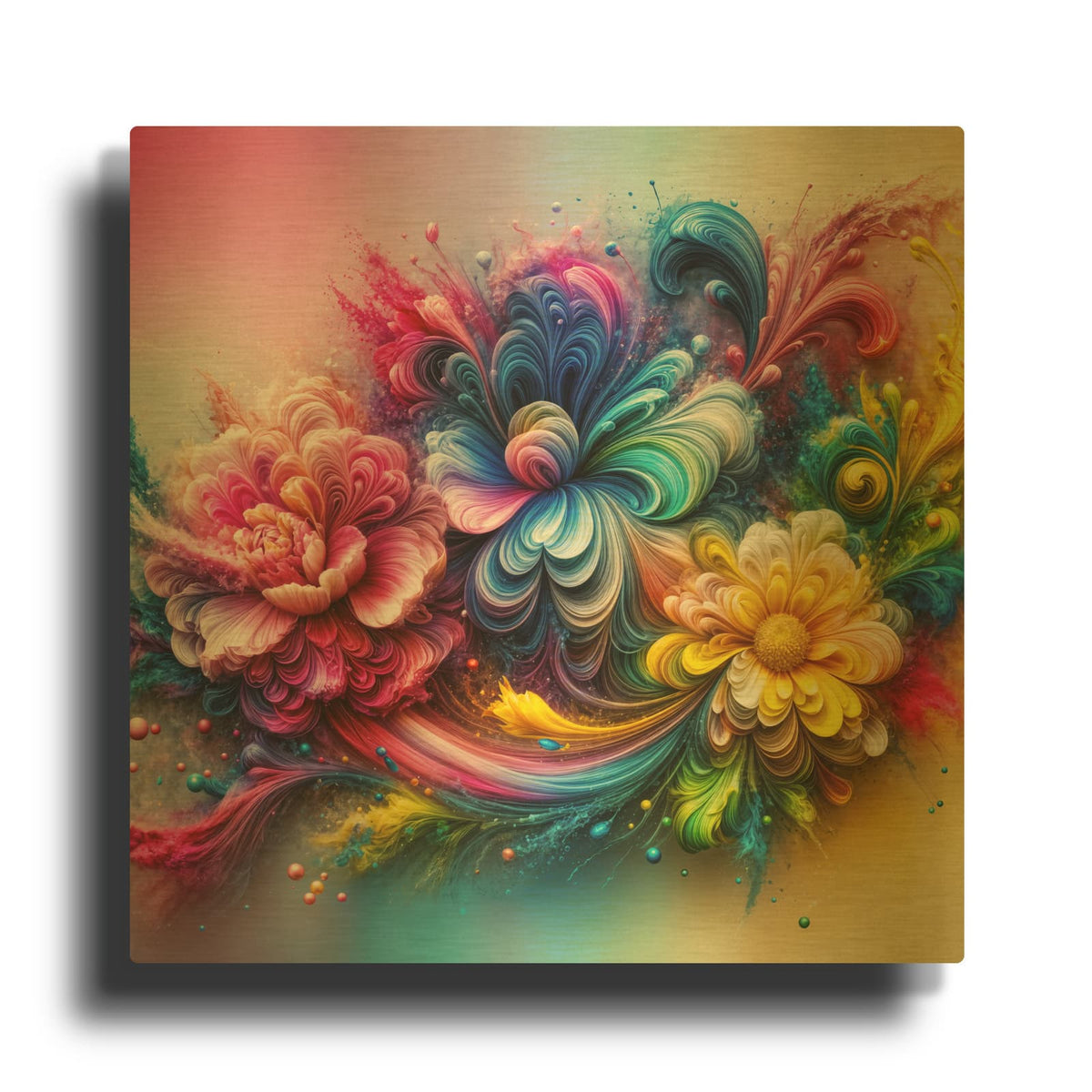 'Flower Paint Splash 3' By Rey Klimt Gold Metal Wall Art