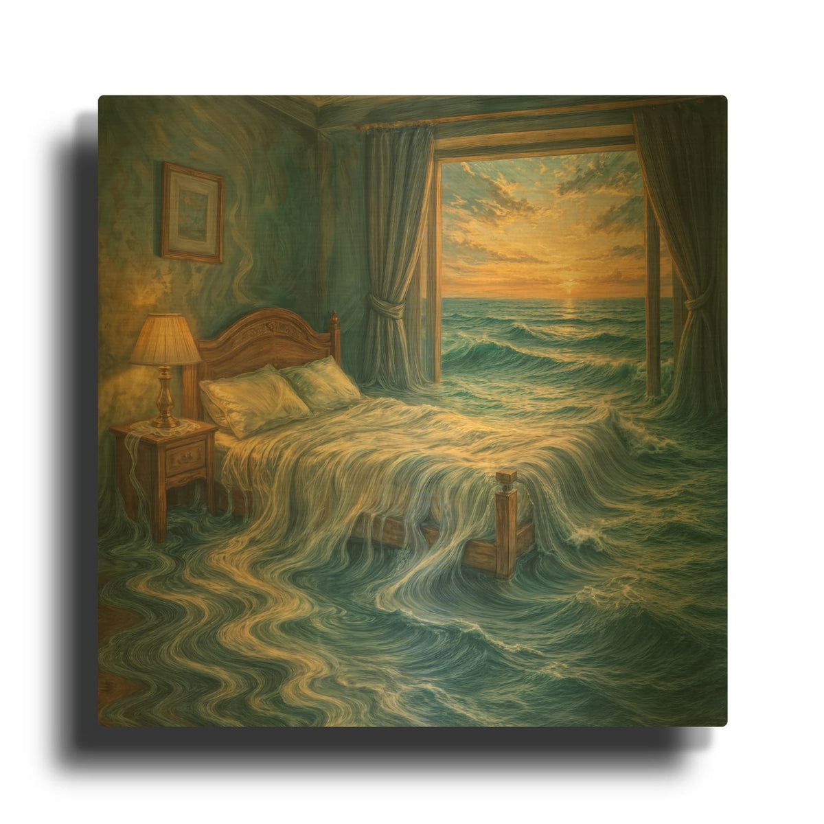'Oceanside Bedroom' By Rey Klimt Gold Metal Wall Art