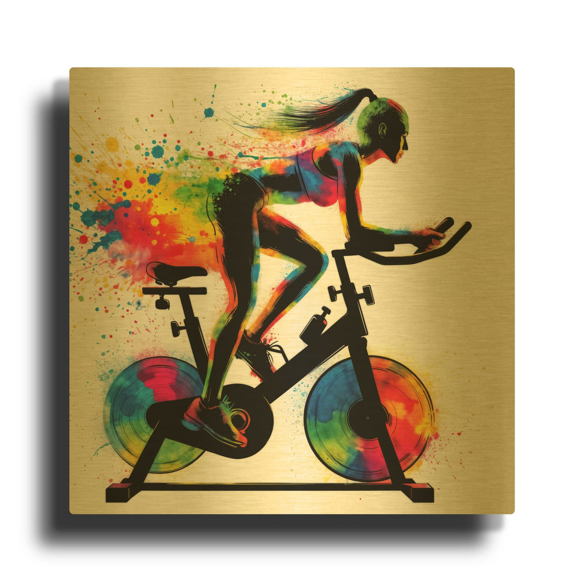 'Ride Bike Threadmill Watercolor' By Rey Klimt Gold Metal Wall Art