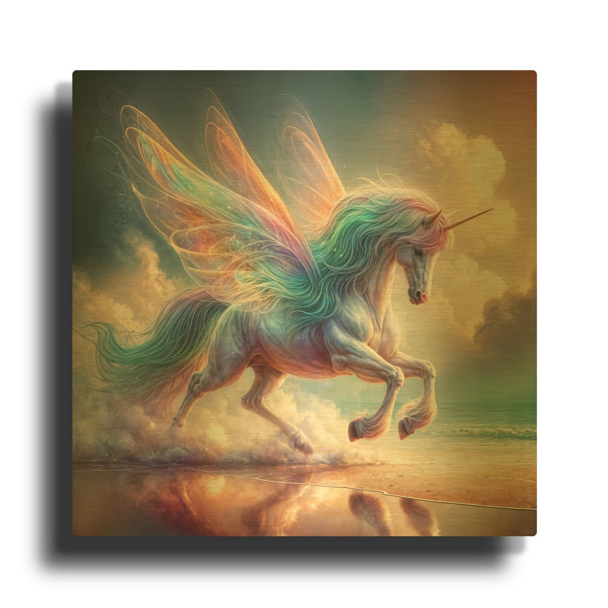 'Unicorn At Beach' By Rey Klimt Gold Metal Wall Art