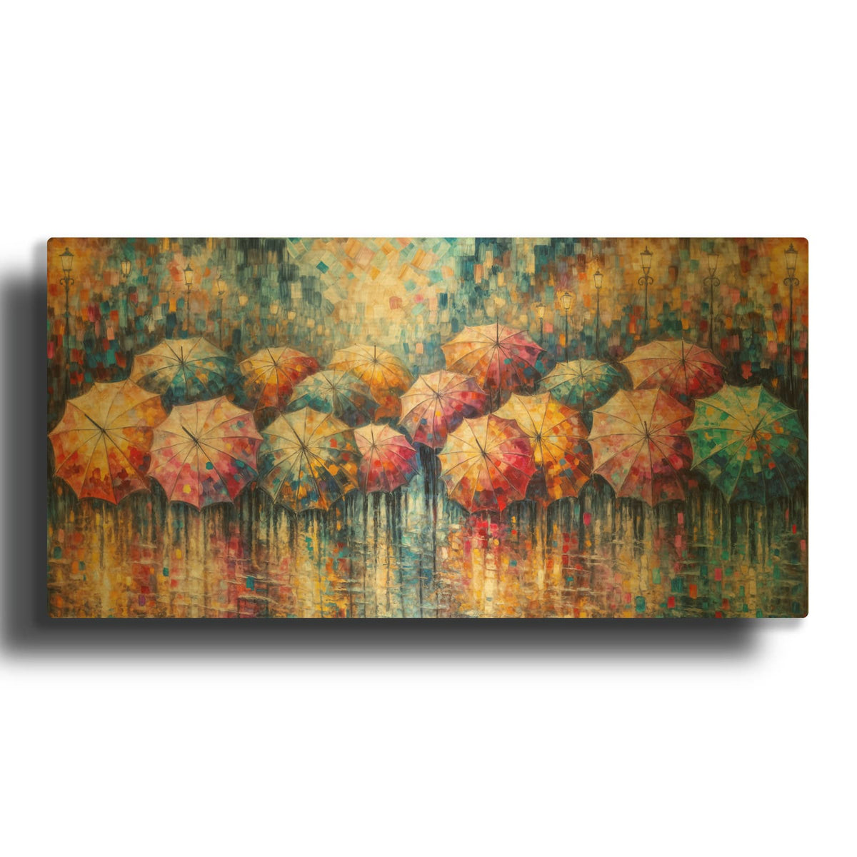 'Vibrant Umbrellas 1' By Rey Klimt Gold Metal Wall Art