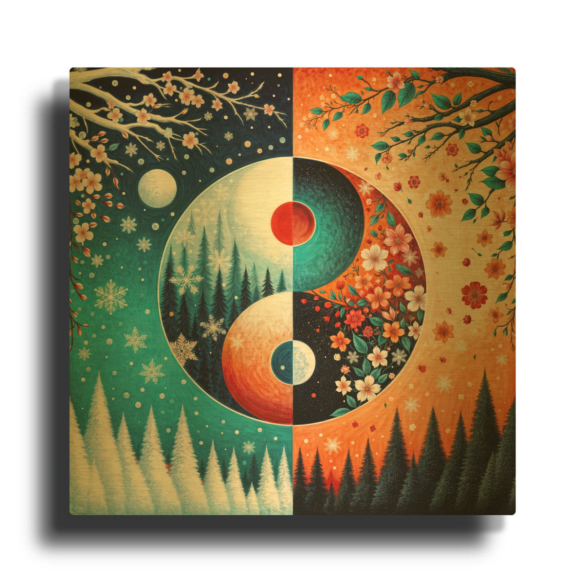 'Yin Yang Seasons Fall Winter' By Rey Klimt Gold Metal Wall Art