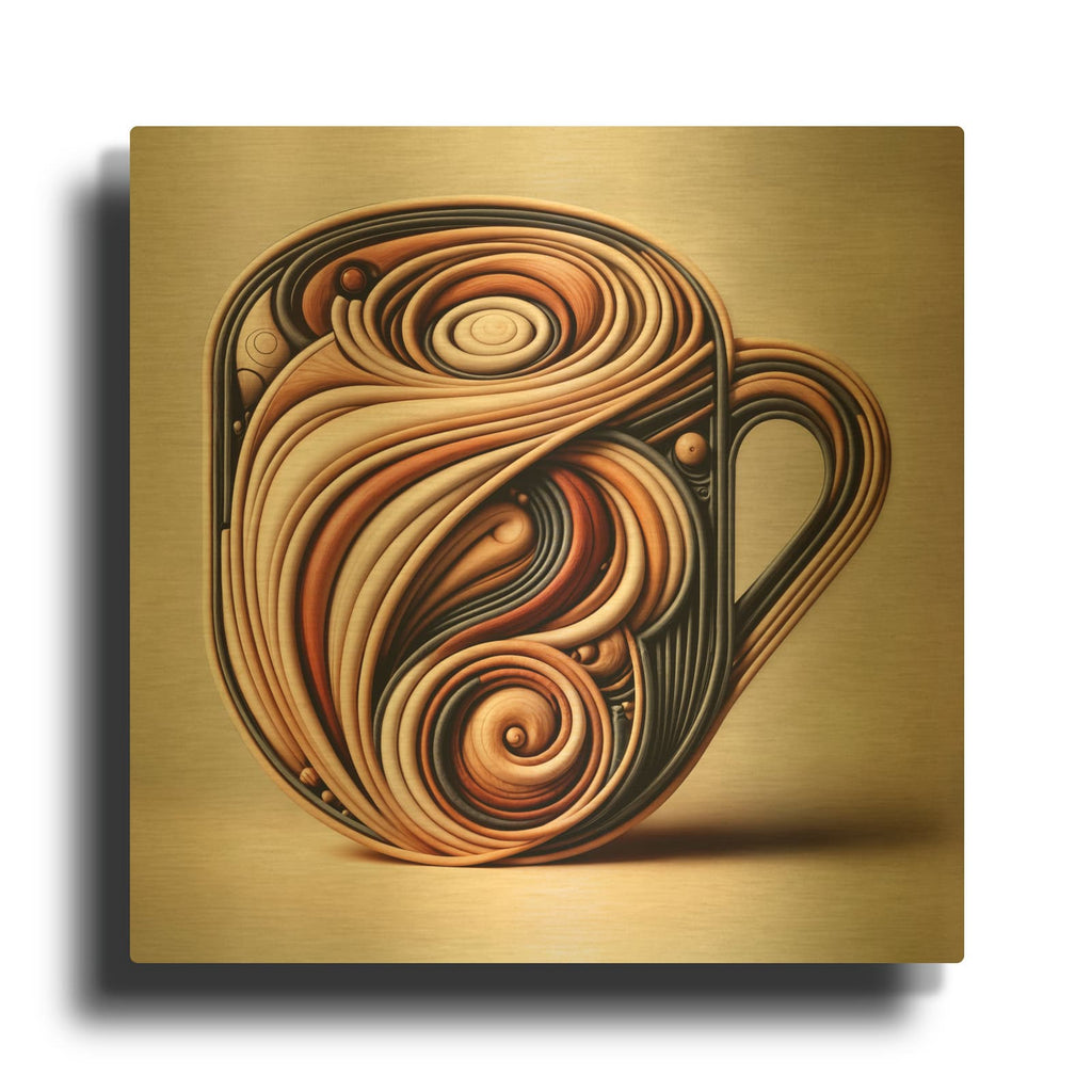 'Abstract Coffee Cup 3' By Rey Klimt Gold Metal Wall Art