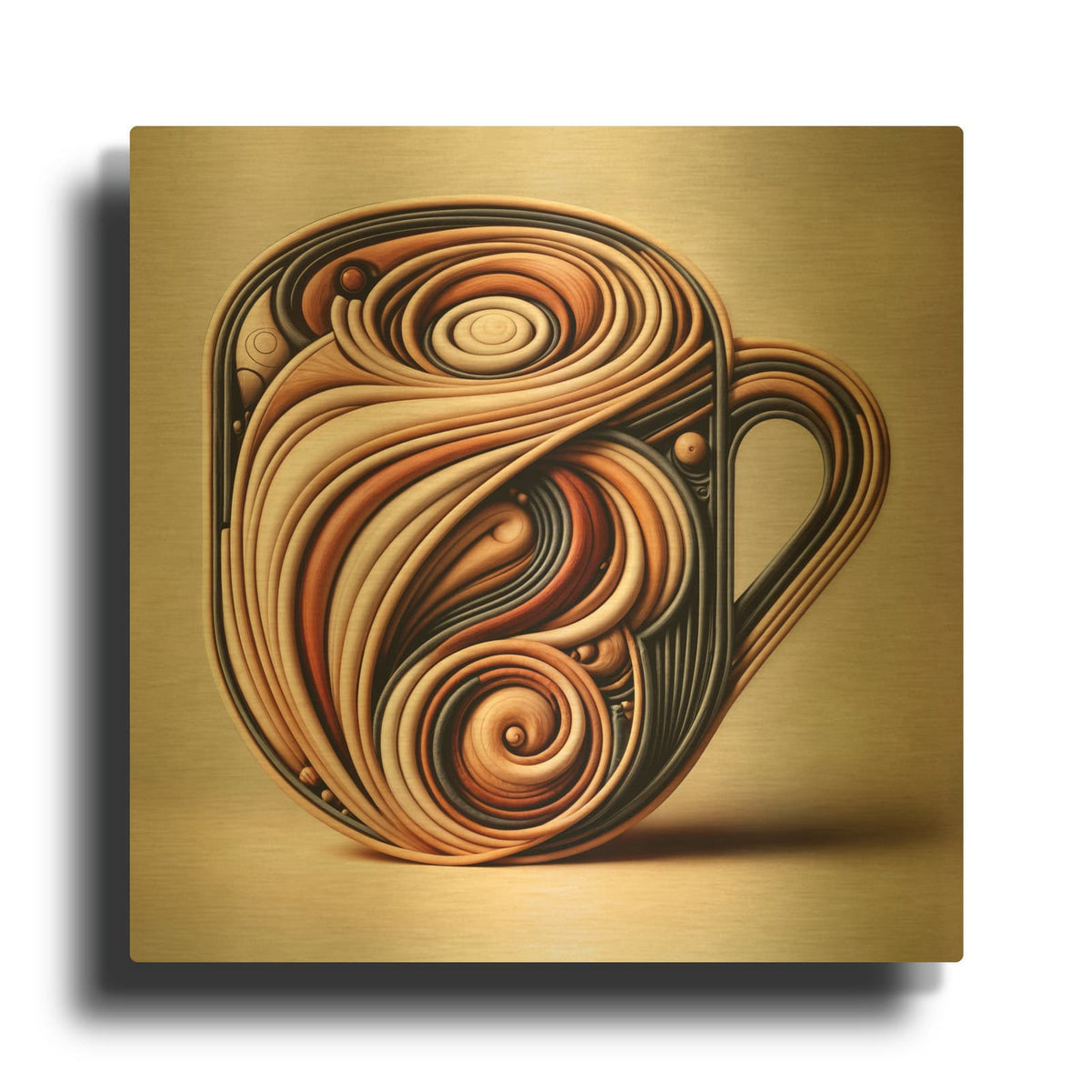 'Abstract Coffee Cup 3' By Rey Klimt Gold Metal Wall Art