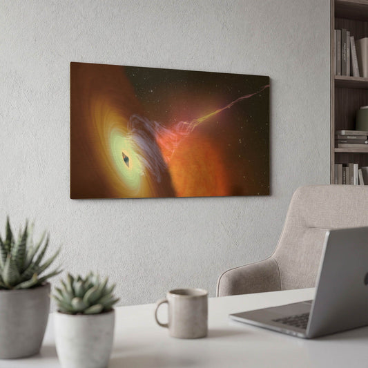 'Black Hole with Jet' By NASA Space Photos Gold Metal Wall Art