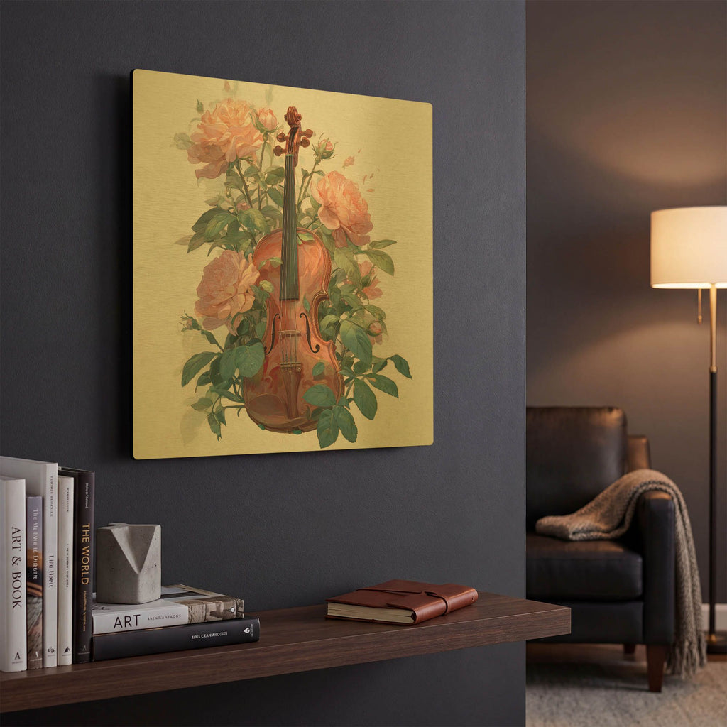 'Violin Roses' By Rich Monet Gold Metal Wall Art