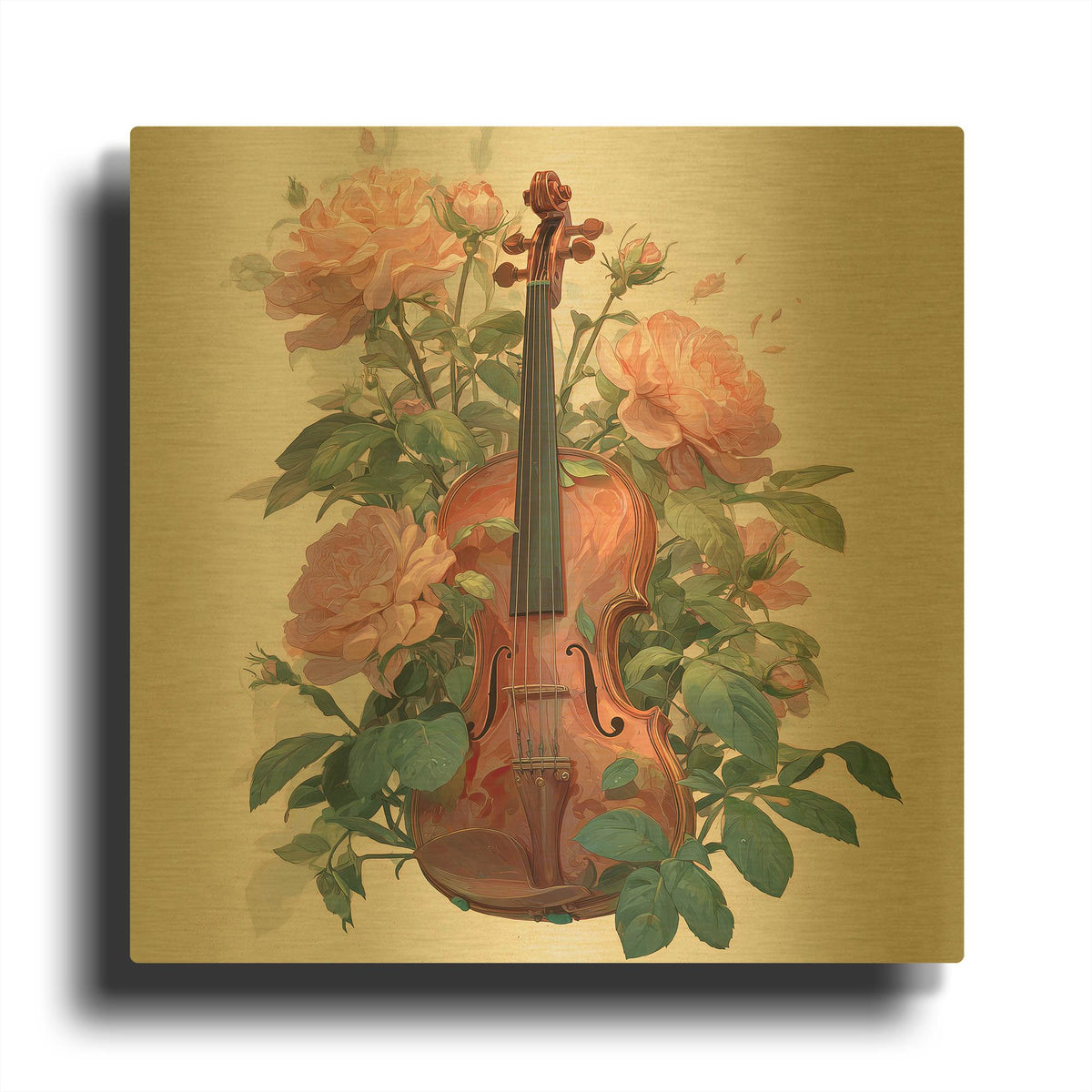 'Violin Roses' By Rich Monet Gold Metal Wall Art