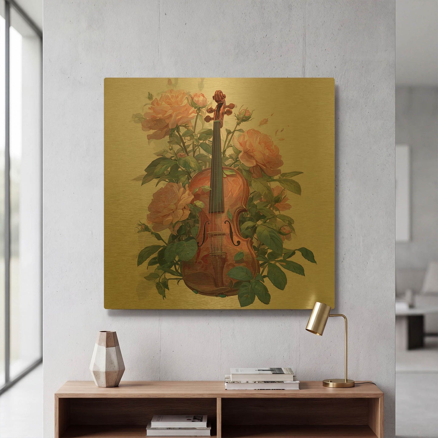 'Violin Roses' By Rich Monet Gold Metal Wall Art