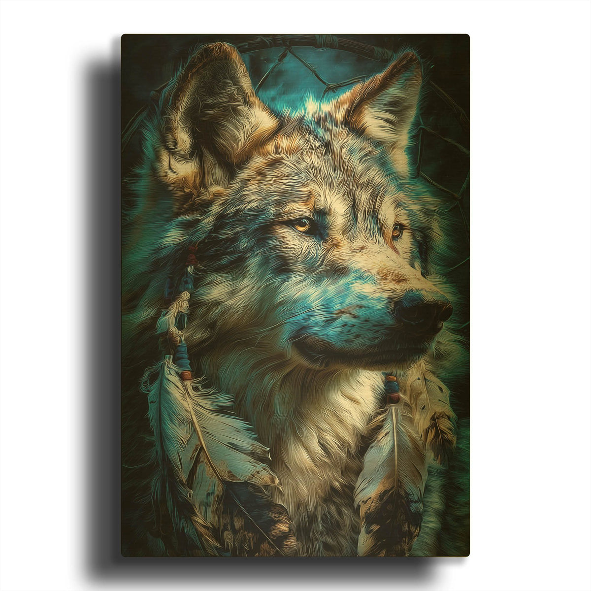 'Wolf Dreamcatcher' By Rich Monet Gold Metal Wall Art