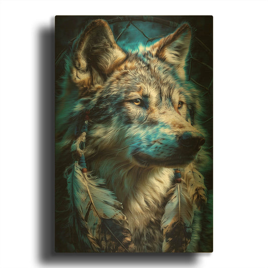 'Wolf Dreamcatcher' By Rich Monet Gold Metal Wall Art