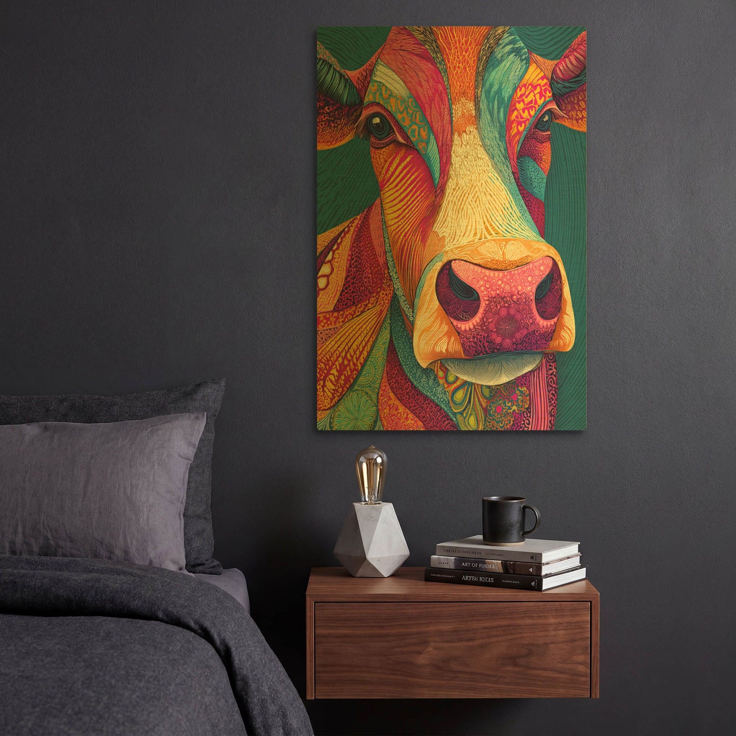 'Colorful Farm Cow 1' By Rich Monet Gold Metal Wall Art
