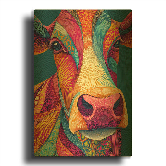 'Colorful Farm Cow 1' By Rich Monet Gold Metal Wall Art
