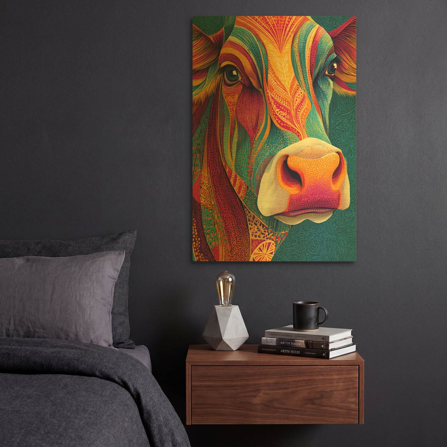 'Colorful Farm Cow 2' By Rich Monet Gold Metal Wall Art