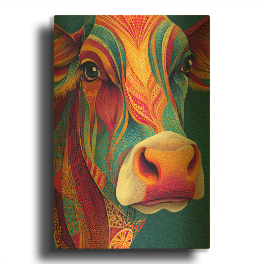 'Colorful Farm Cow 2' By Rich Monet Gold Metal Wall Art