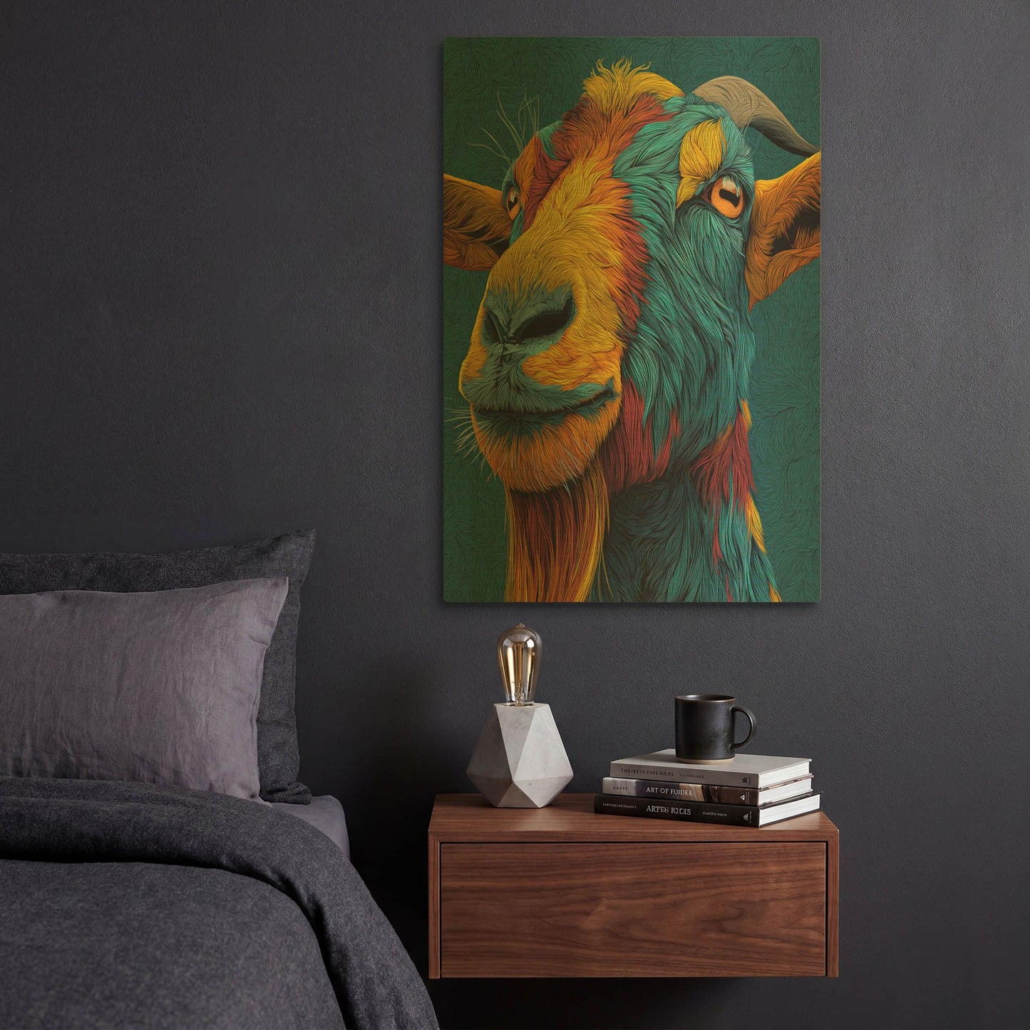 'Colorful Farm Goat 1' By Rich Monet Gold Metal Wall Art
