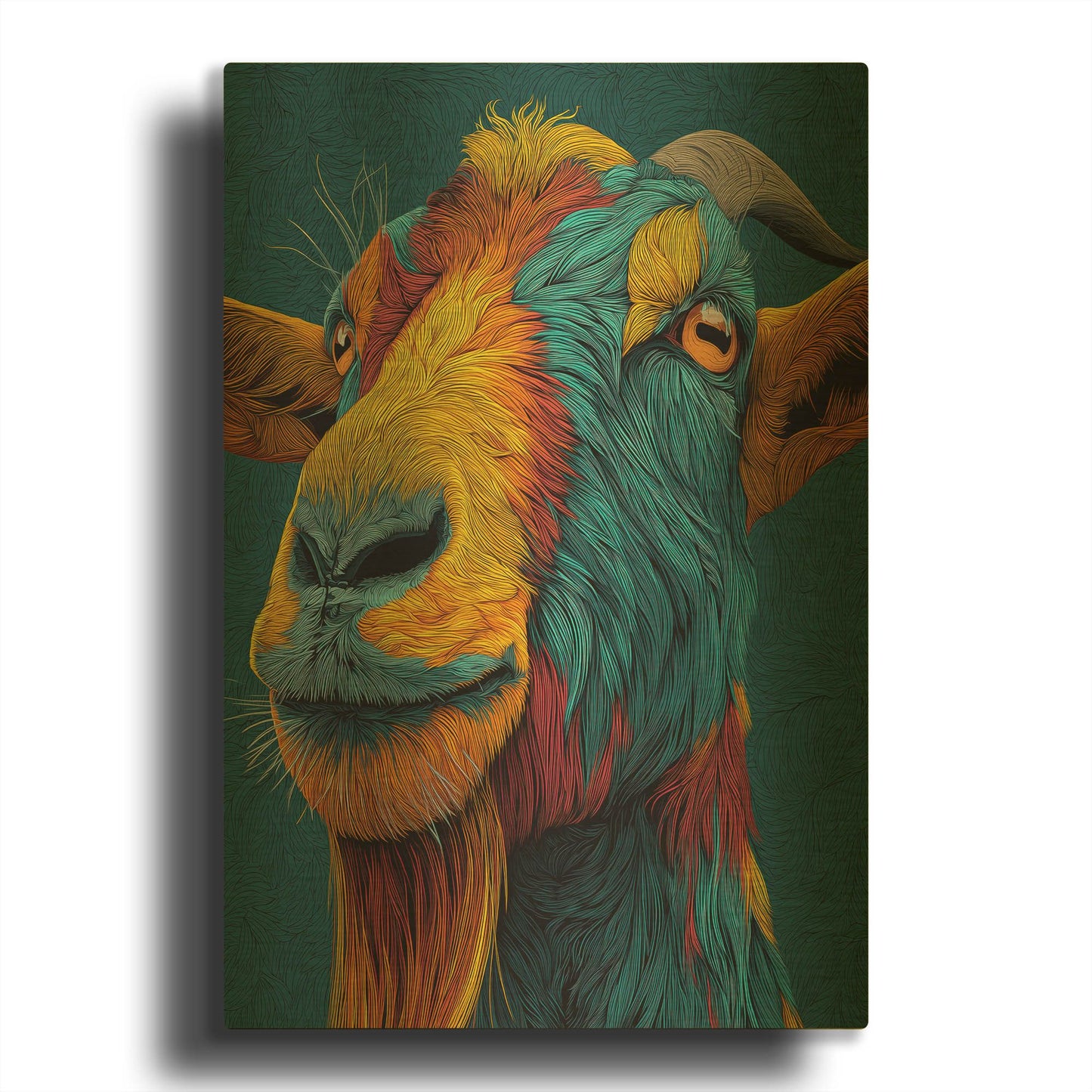 'Colorful Farm Goat 1' By Rich Monet Gold Metal Wall Art