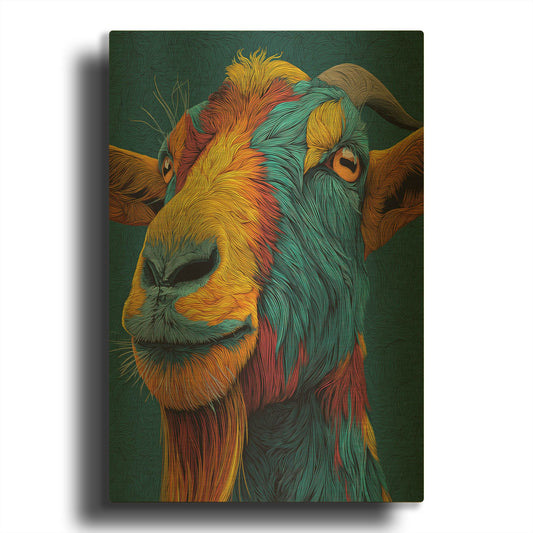 'Colorful Farm Goat 1' By Rich Monet Gold Metal Wall Art