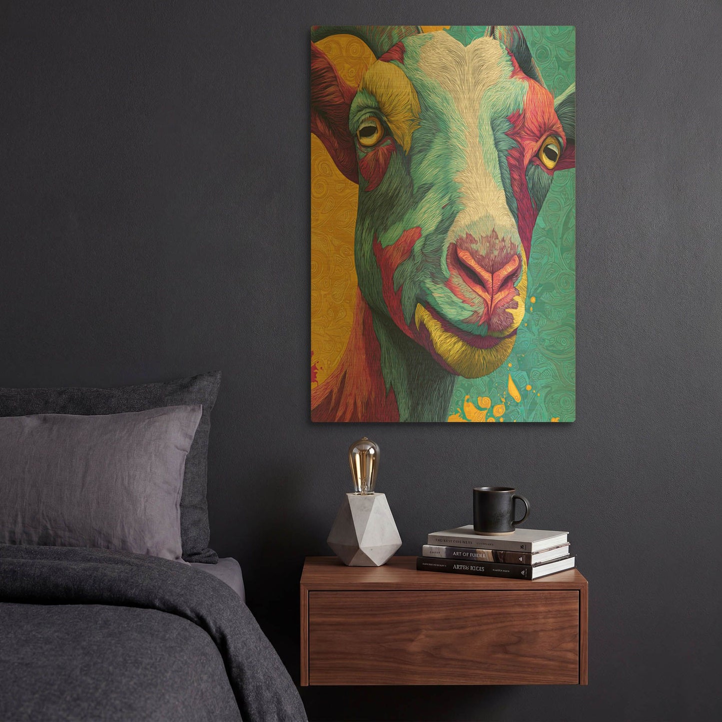 'Colorful Farm Goat 2' By Rich Monet Gold Metal Wall Art