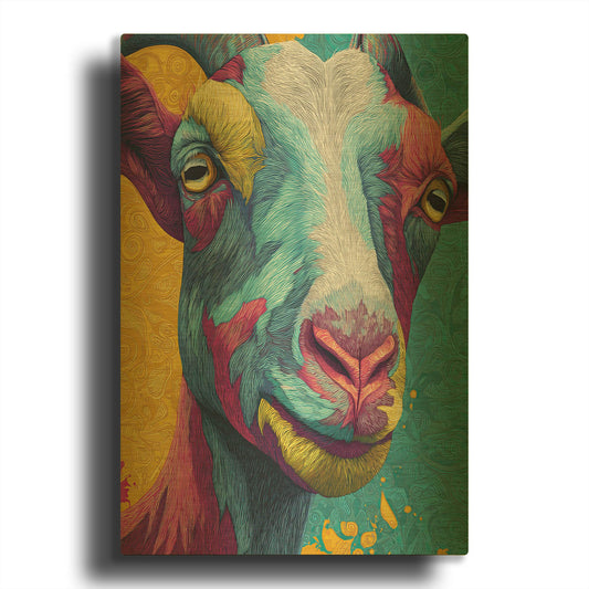 'Colorful Farm Goat 2' By Rich Monet Gold Metal Wall Art