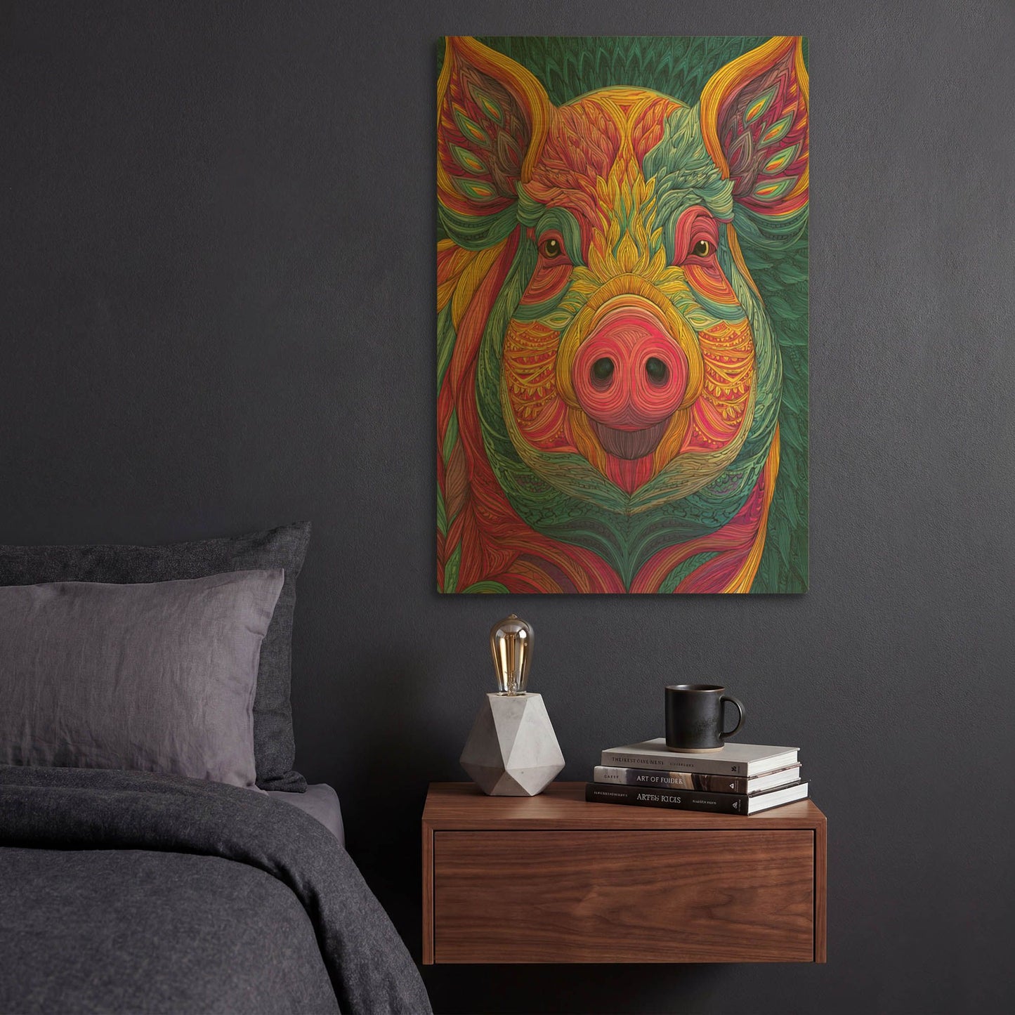 'Colorful Farm Pig 1' By Rich Monet Gold Metal Wall Art