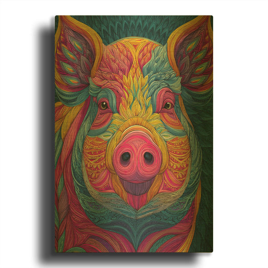 'Colorful Farm Pig 1' By Rich Monet Gold Metal Wall Art