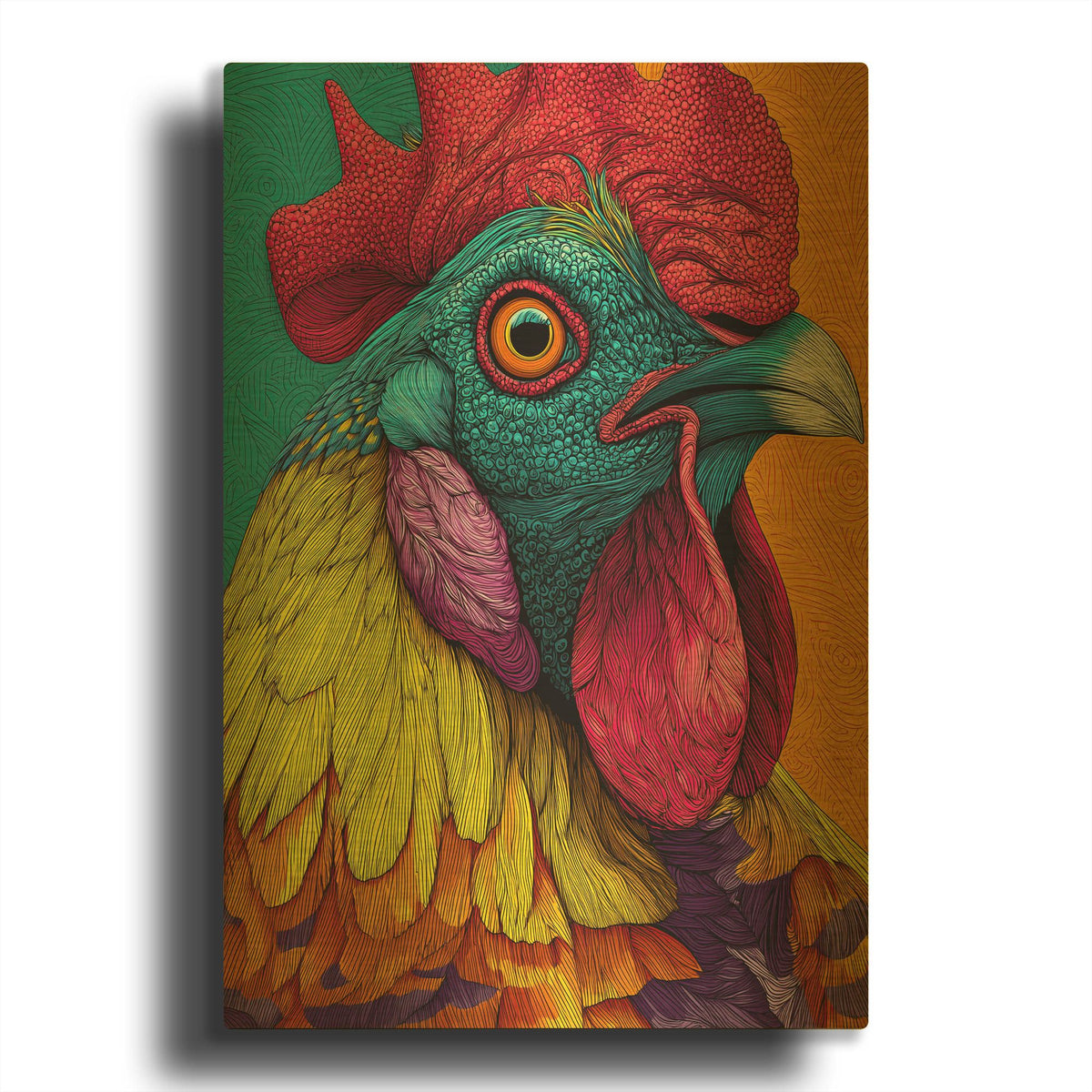 'Colorful Farm Rooster 1' By Rich Monet Gold Metal Wall Art