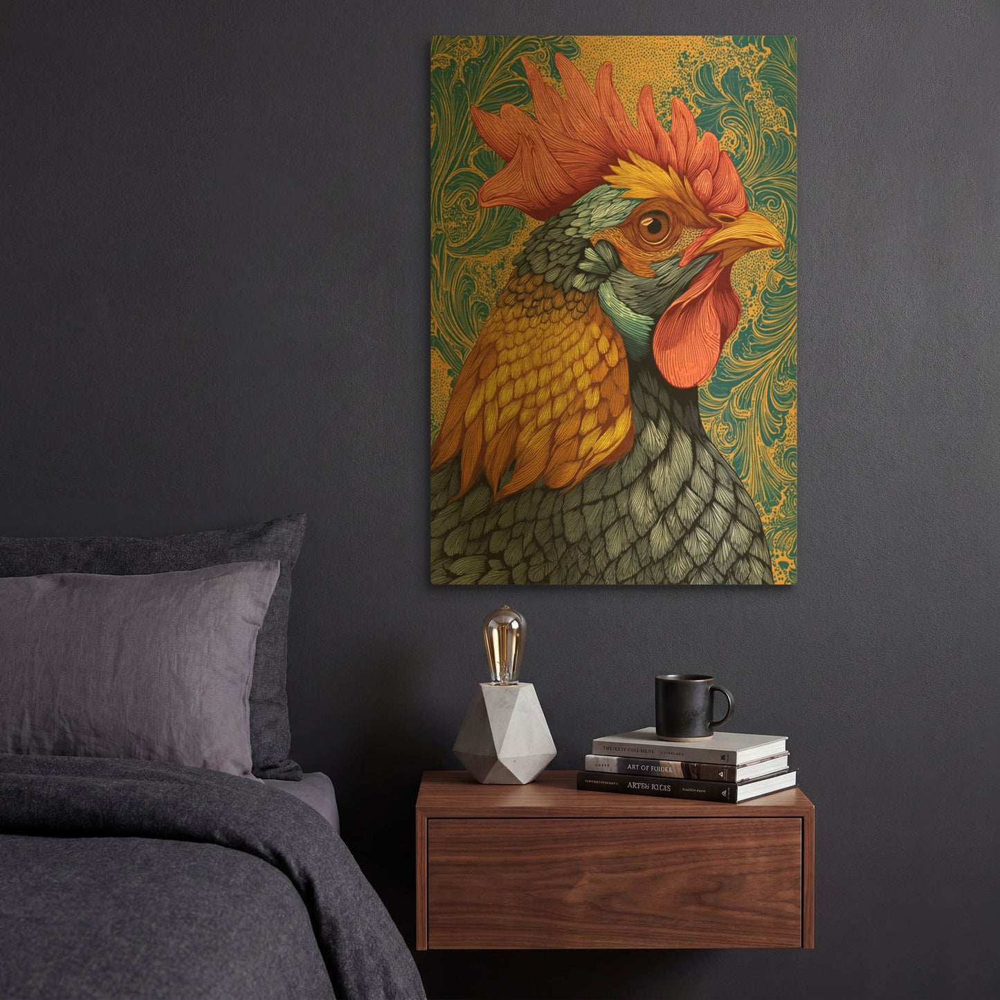 'Colorful Farm Rooster 2' By Rich Monet Gold Metal Wall Art