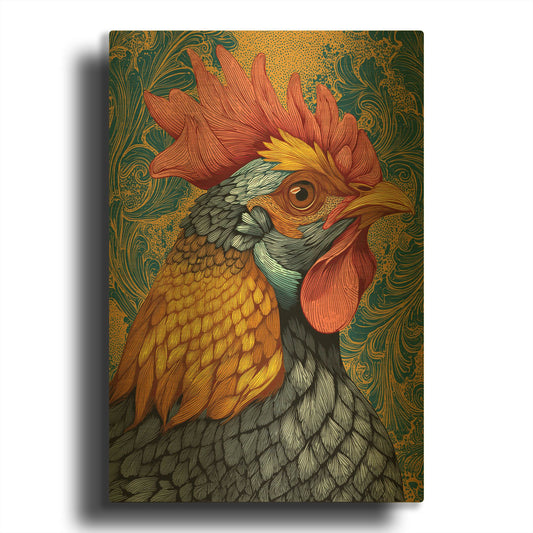 'Colorful Farm Rooster 2' By Rich Monet Gold Metal Wall Art