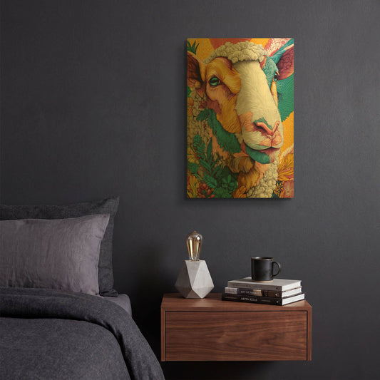 'Colorful Farm Sheep 1' By Rich Monet Gold Metal Wall Art