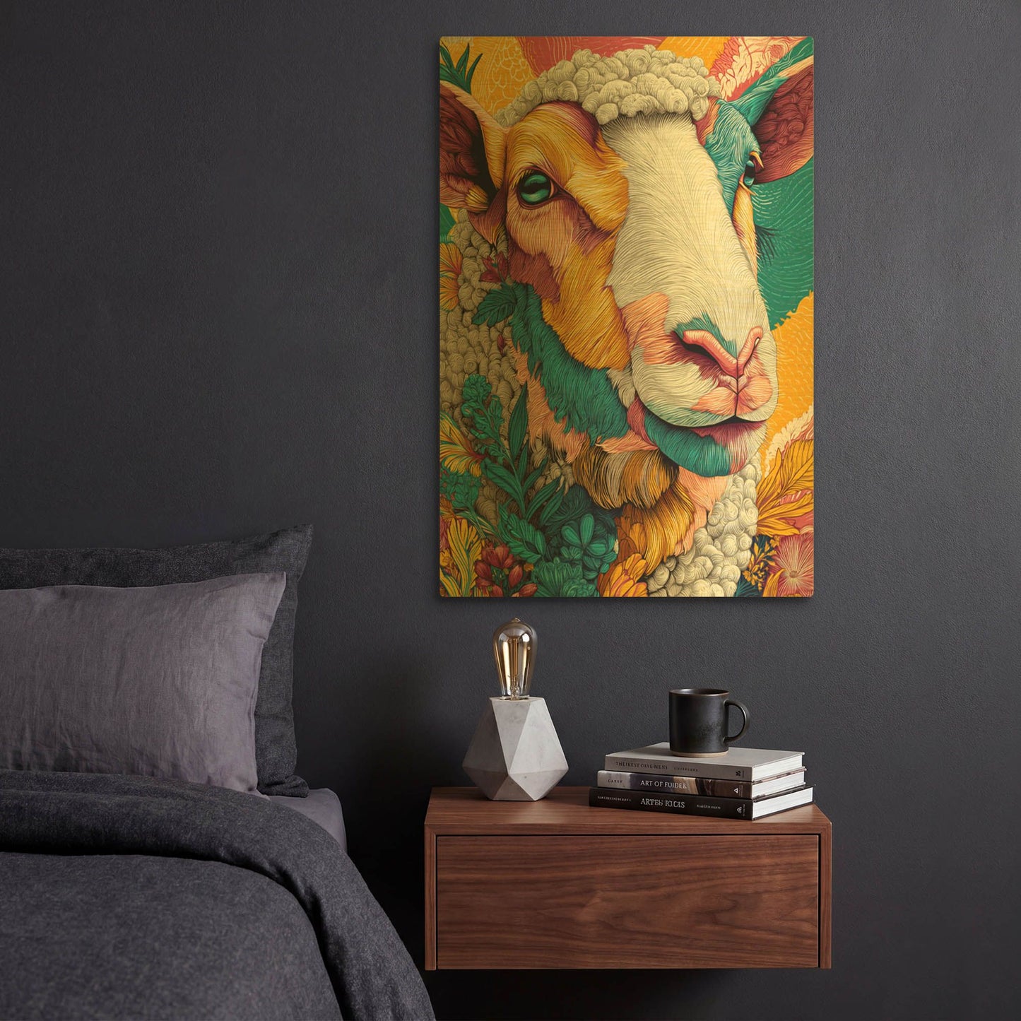 'Colorful Farm Sheep 1' By Rich Monet Gold Metal Wall Art