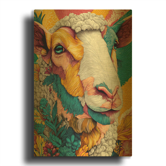 'Colorful Farm Sheep 1' By Rich Monet Gold Metal Wall Art