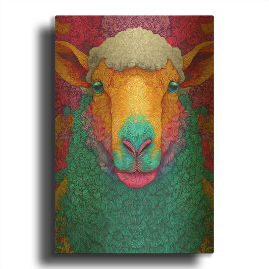 'Colorful Farm Sheep 2' By Rich Monet Gold Metal Wall Art