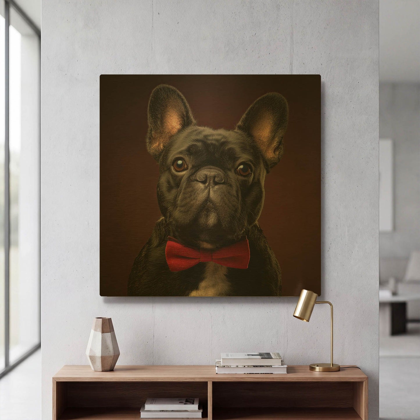 'French Bulldog With Bowtie' By Rich Monet Gold Metal Wall Art