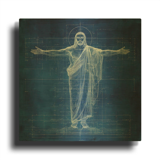 'Jesus Blueprint 2' By Rich Monet Gold Metal Wall Art