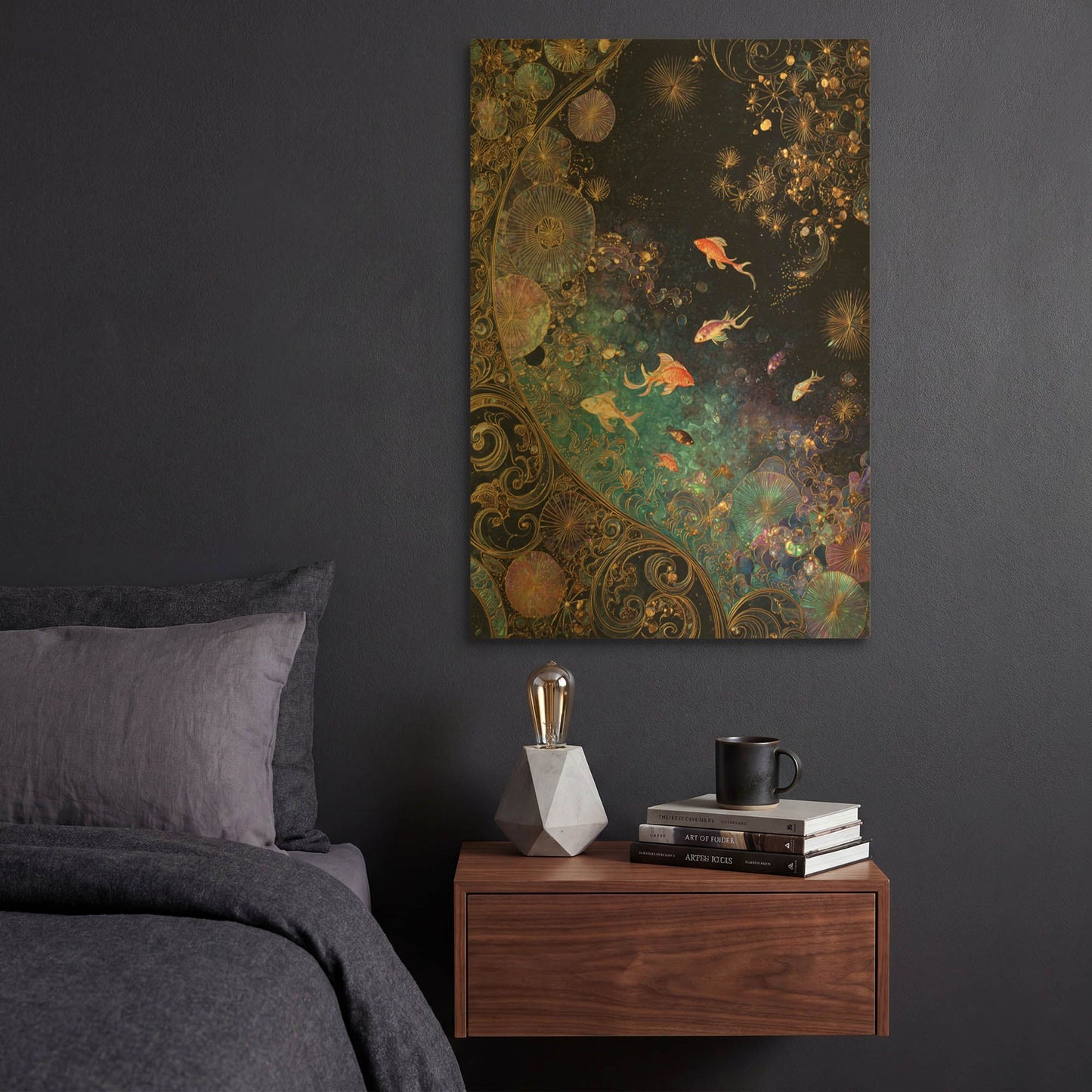 'Koi Galaxy' By Rich Monet Gold Metal Wall Art